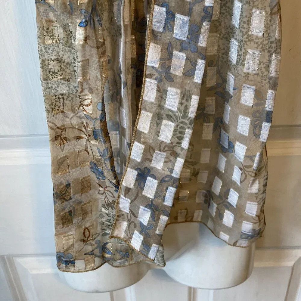 VTG Womens Rectangle Scarf Silky Floral Sheer Luxury Lightweight Accessory Fairy - Picture 3 of 7